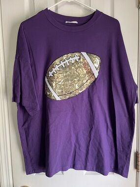 Women’s Purple Sequin Football T‑Shirt